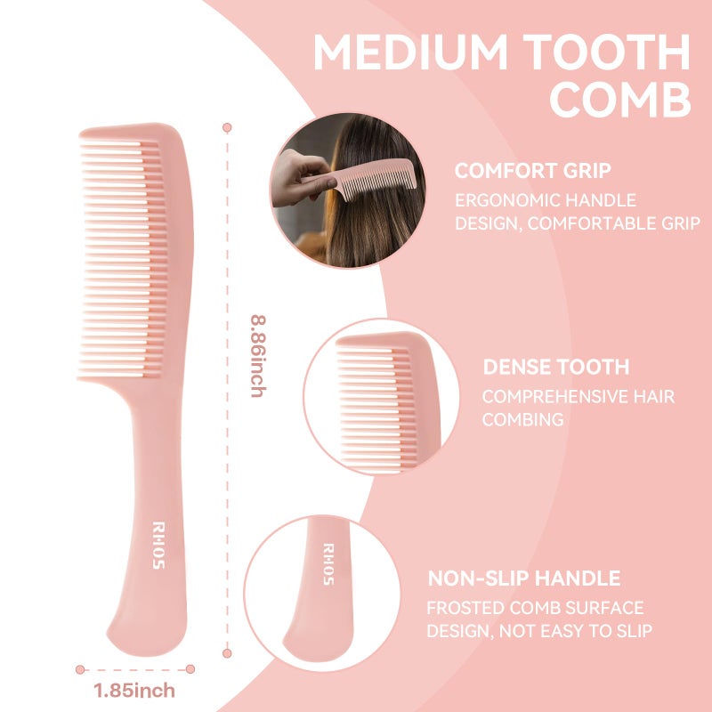 RHOS 3 Pieces Hair Comb Set for Women,Men-Wide Tooth Comb,Fine Tooth Rat Tail Comb,Medium Tooth Comb-Detangling Hair Combs for All Hair Types,Hair Styling Comb Set(Pink) - Image 4