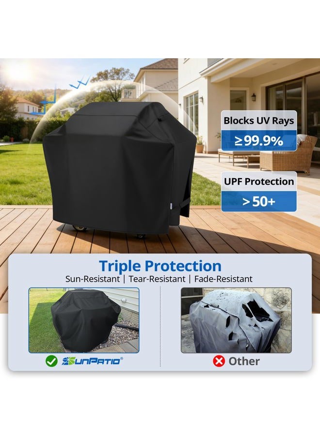 SunPatio Gas Grill Cover 60 Inch, Outdoor Heavy Duty Waterproof Barbecue Grill Cover, UV and Fade Resistant, All Weather Protection Compatible for Weber Charbroil Brinkmann Grills and More, Black - Image 4