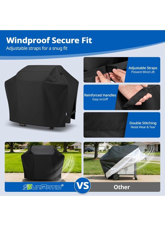 SunPatio Gas Grill Cover 60 Inch, Outdoor Heavy Duty Waterproof Barbecue Grill Cover, UV and Fade Resistant, All Weather Protection Compatible for Weber Charbroil Brinkmann Grills and More, Black - Image 5