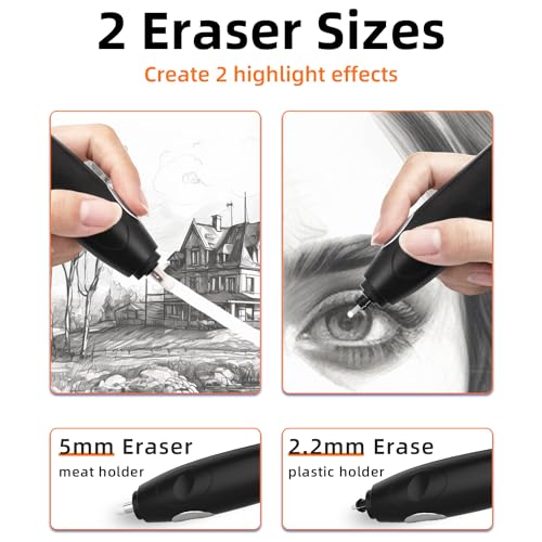ZMOL Electric Eraser for Artists, Rechargeable Electric Eraser Kit, 140 Refills, Automatic Portable Eraser for Precise Drawing, Rechargeable Operated Pencil Eraser for Sketch Pencil, Crafts (Black) - Image 3