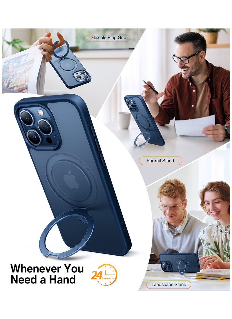 TORRAS - Ultra Magnetic Ostand for iPhone 15 Pro Case [Fit for MagSafe] [Sturdy Stand & Ring Holder] Mil-Grade Shockproof Matte Anti-Scratch Slim Protective Kickstand Phone Case, 6.1" Blue - Image 1