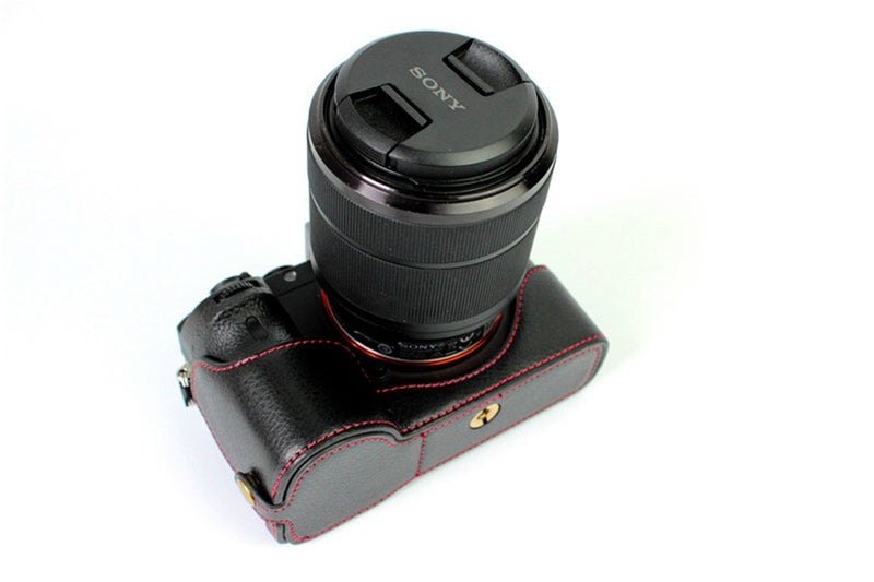 BolinUS Sony A7 Case BolinUS Handmade Genuine Real Leather Half Camera Case Bag Cover for Sony Alpha A7 A7R A7S Bottom Opening Version Hand Strap Black - Image 2