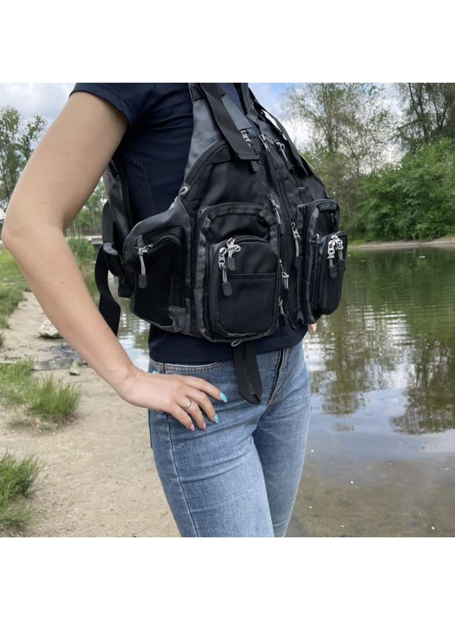 Raprance (Black) - Fly Fishing Vest Pack Adjustable Breathable Outdoor Activity Vest with Retractable Spring Coil Kit for Men and Women - Image 2