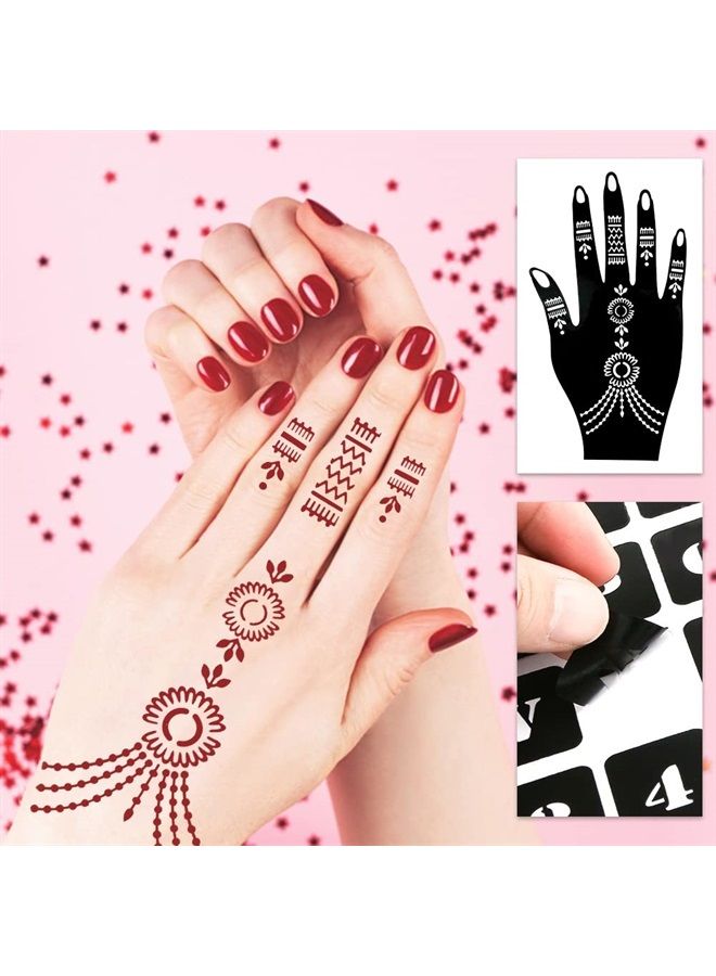 Koogel 18 Sheets Henna Tattoo Stencils, Temporary Flower Tattoo Patterns Glitter Airbrush Henna Tattoo Kits Arabian Tattoo Stickers for Women and Girls Face Hand Paint Body Art