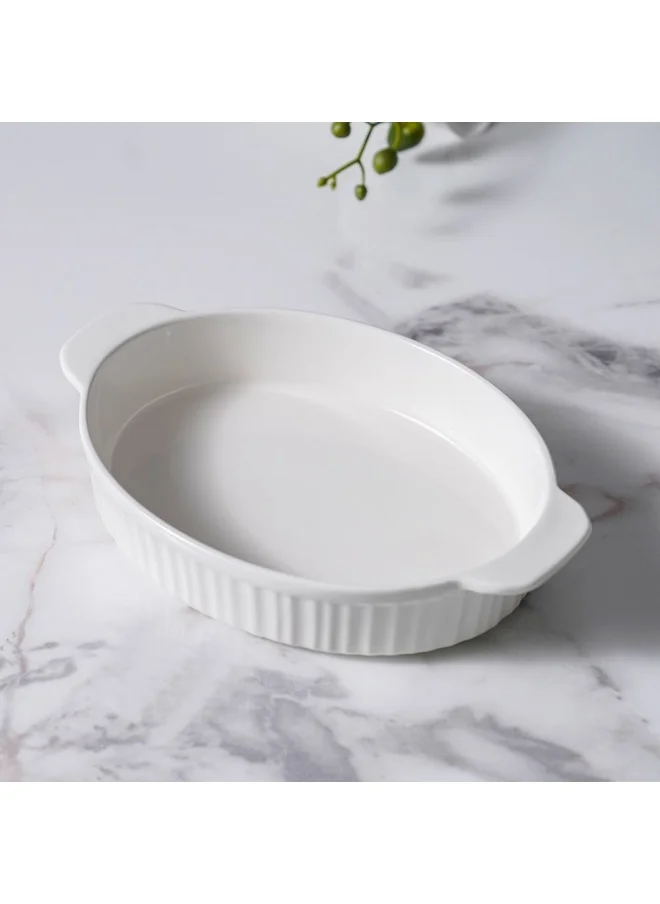 دانوب هوم Serax Porcelain Oval Baking Dish for Baking Souffle Pudding Unique Design For Kitchen Hotel Restaurant Banquet and Daily Use 25.4X16.9X4.9CM