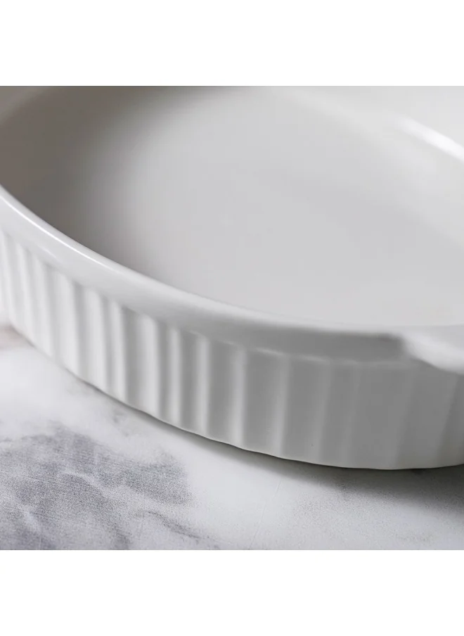 DANUBE HOME Serax Porcelain Oval Baking Dish for Baking Souffle Pudding Unique Design For Kitchen Hotel Restaurant Banquet and Daily Use 25.4X16.9X4.9CM