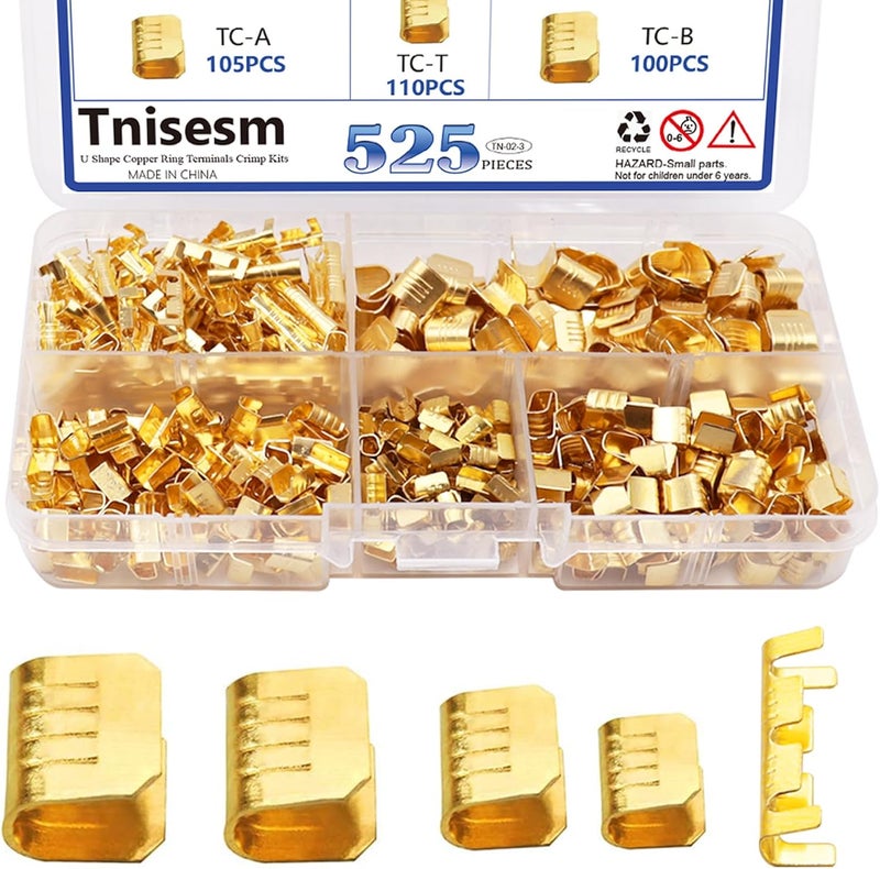 Tnisesm 550 Pcs U Shape Copper Ring Terminals Crimp Kits - Non-Insulated Assortment Cable Wire Spade Electric Butt Connector Kit Tn-02-3 - Image 1