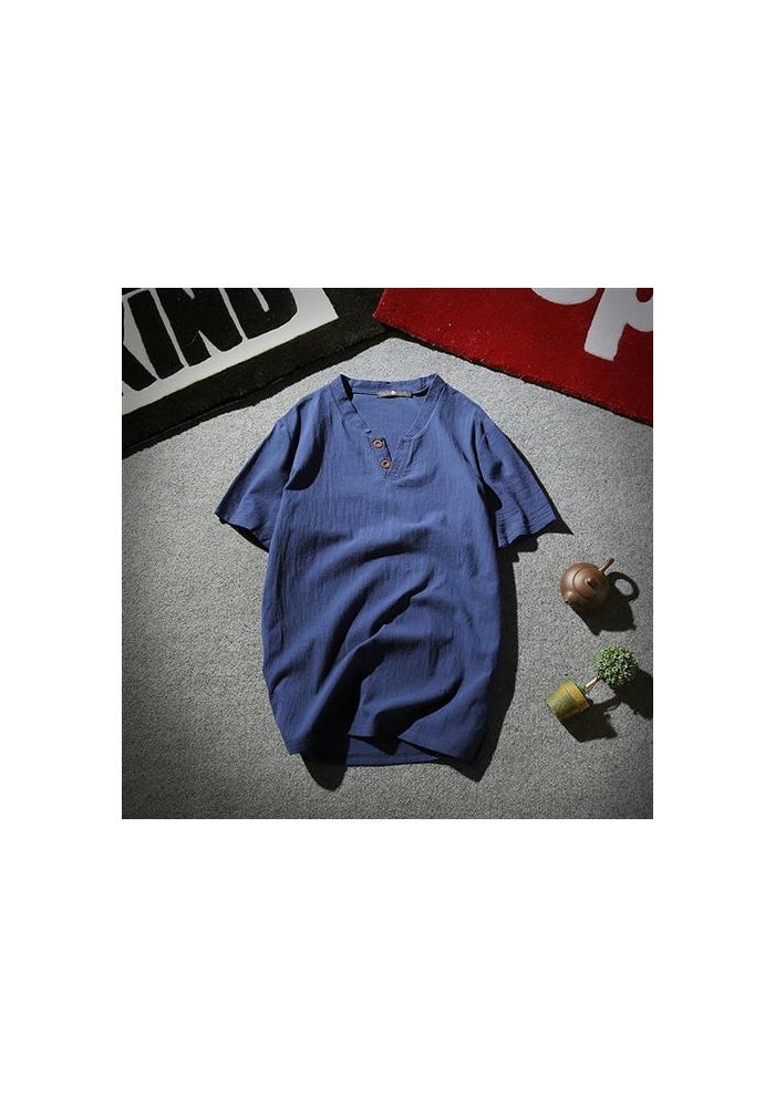 Summer Thin Linen Short-sleeved T-shirt Men's Korean-style Loose Plus Size Half-sleeved T-shirt Fashionable Cotton and Linen Top - Image 1
