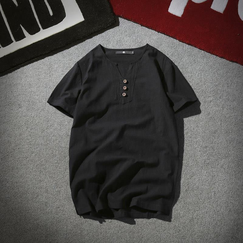 Summer Thin Linen Short-sleeved T-shirt Men's Korean-style Loose Plus Size Half-sleeved T-shirt Fashionable Cotton and Linen Top - Image 3
