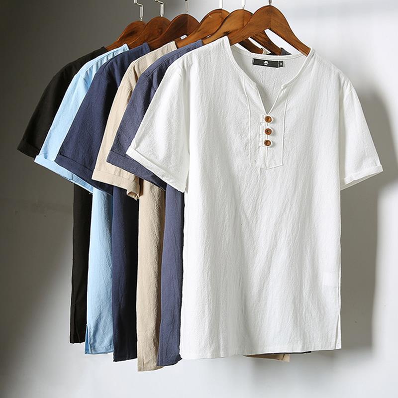 Summer Thin Linen Short-sleeved T-shirt Men's Korean-style Loose Plus Size Half-sleeved T-shirt Fashionable Cotton and Linen Top - Image 5
