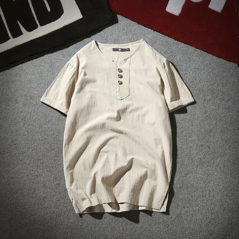 Summer Thin Linen Short-sleeved T-shirt Men's Korean-style Loose Plus Size Half-sleeved T-shirt Fashionable Cotton and Linen Top - Image 4