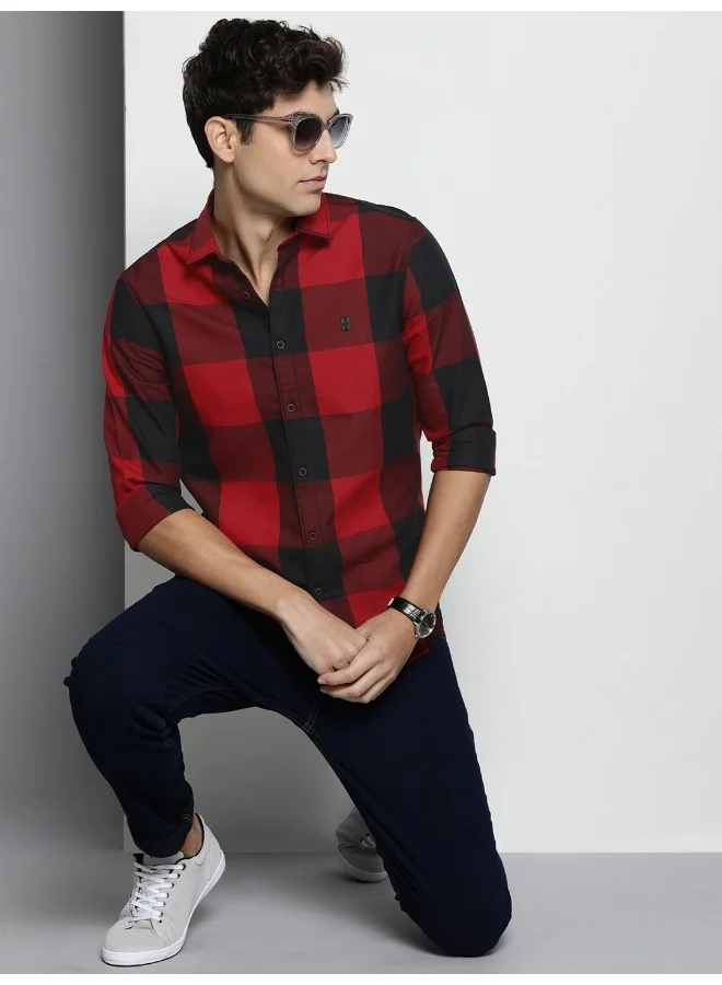 ذا انديان كراج كو Men Regular Fit Checkered Full Sleeves Cutaway Collar Casual Shirt