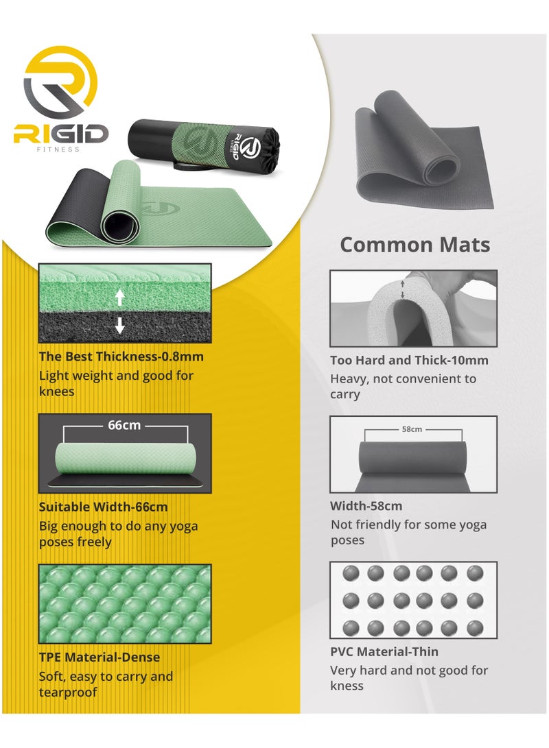 Nariele Thick Yoga Mat 8mm - Knees Supportive Exercise Mat - for Yoga, Pilates, Fitness Exercises and Home Exercise Fitness Mat - Non-Slip Yoga Gym Mat With Carrying Bag - 183*66cm (Green/Black) - Image 2