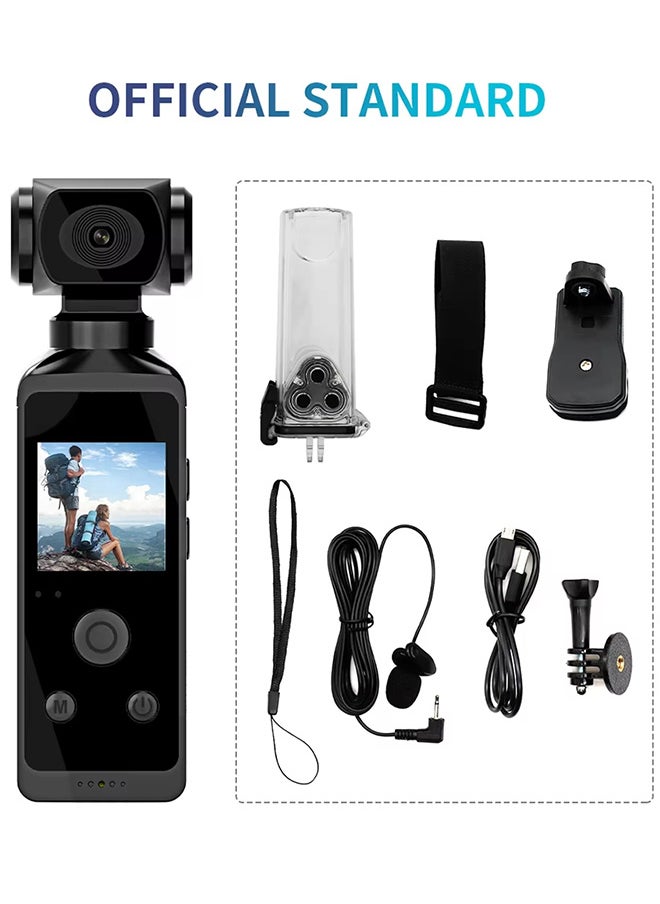 Generic Handheld Action Camera, 4k 30FPS Video Camera, 1.3 Inch Screen, 270 Degree Rotating Lens, with 30M Water Proof Case, Portable Vlogging Camera for Photography Outdoor Riding Diving ,with 128G Card  - Image 2
