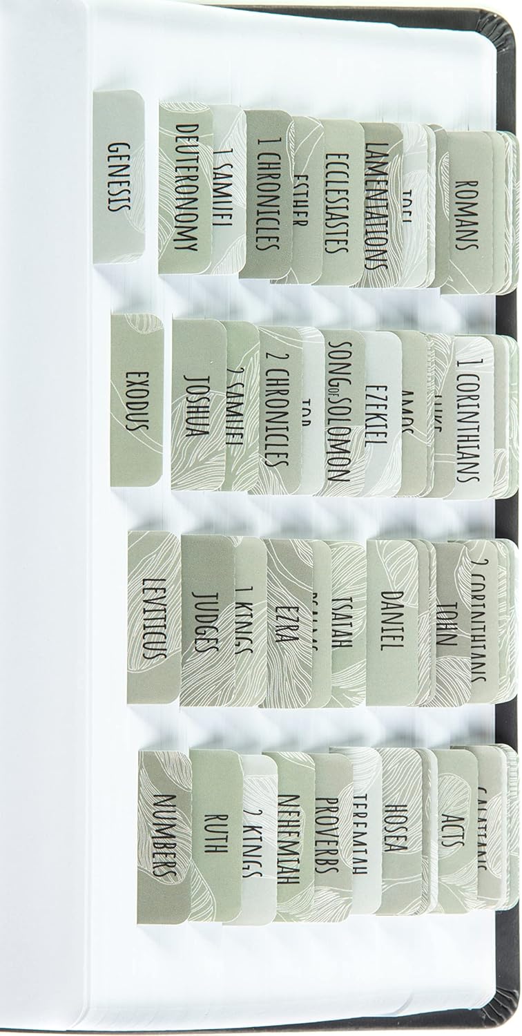 DIVERSEBEE Laminated Bible Tabs (Large Print, Easy to Apply), Bible Study Journaling Supplies, 72 Bible Index Book Tabs for Women, Bible Accessories, Includes 6 Blank Tabs - Sage Theme - Image 1