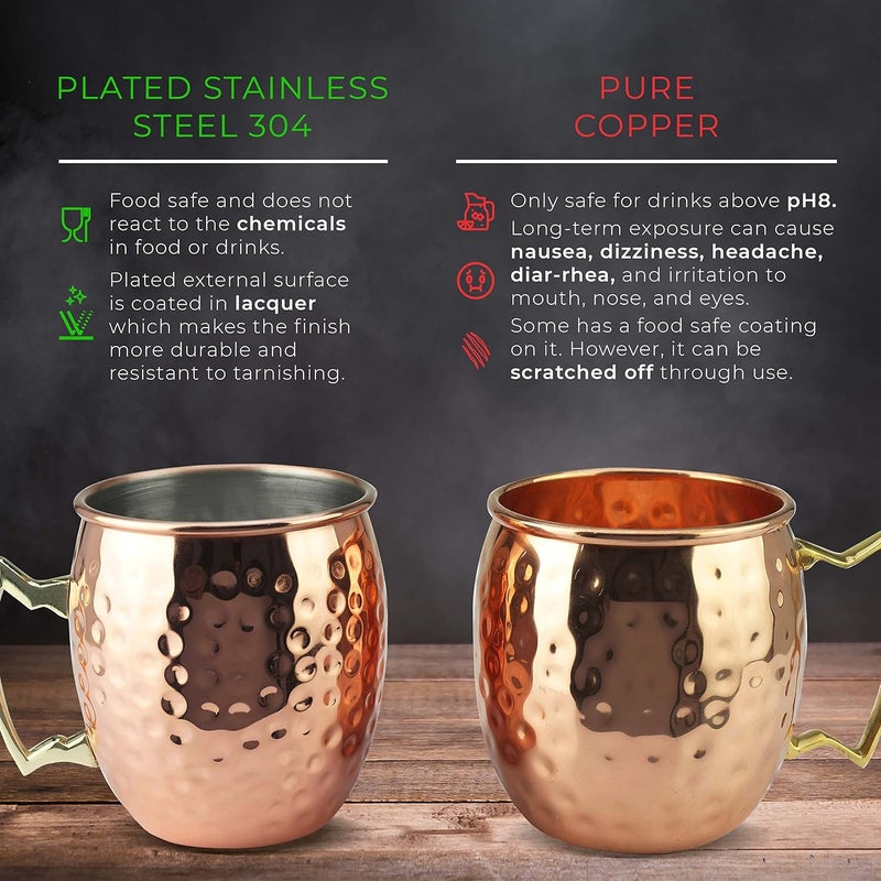 PG Moscow Mule Mugs | Large Size 19 ounces | Set of 4 Hammered Cups | Stainless Steel Lining | Pure Copper Plating | Gold Brass Handles | 3.7 inches Diameter x 4 inches Tall - Image 5