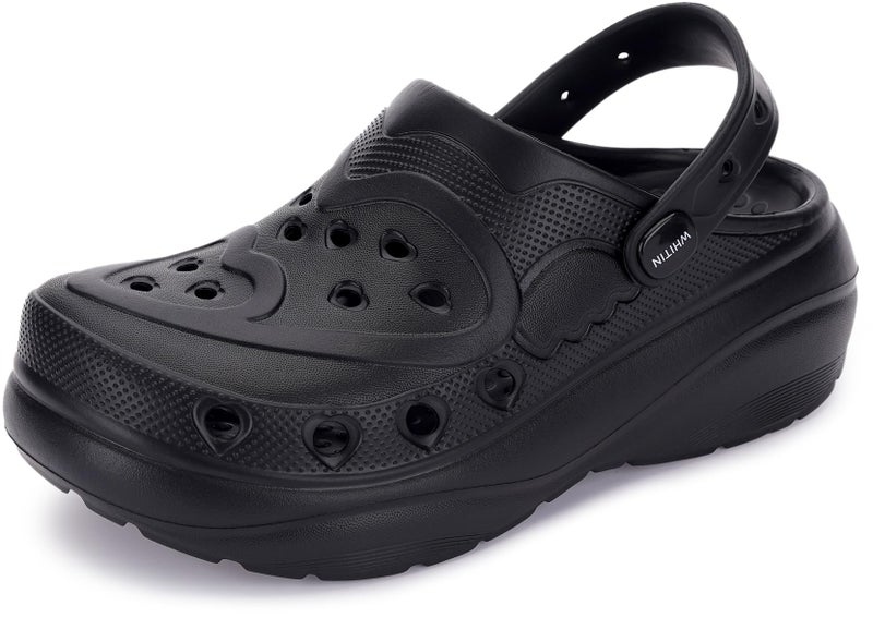 WHITIN Womens Clogs Classic Wedge Adult Garden Shoes EVA Thick Sole Cushioned Closed Toe House Slippers Slides for Female Girls Size 6 Quick Dry Sandals Black 37 - Image 1