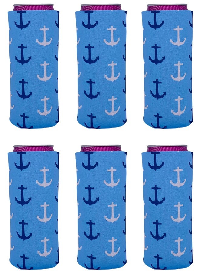 Coolie Junction Anchor Pattern Slim Can Coolie (6 Pack) - Image 1