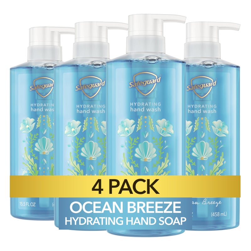 Safeguard Liquid Hand Soap, Micellar Deep Cleansing, Washes Away 99% Bacteria, Made with Natural Moisturizers, Enriched with Skin Conditioners, PH Balanced, Ocean Breeze Scent 15.5 oz (Pack of 4) - Image 1