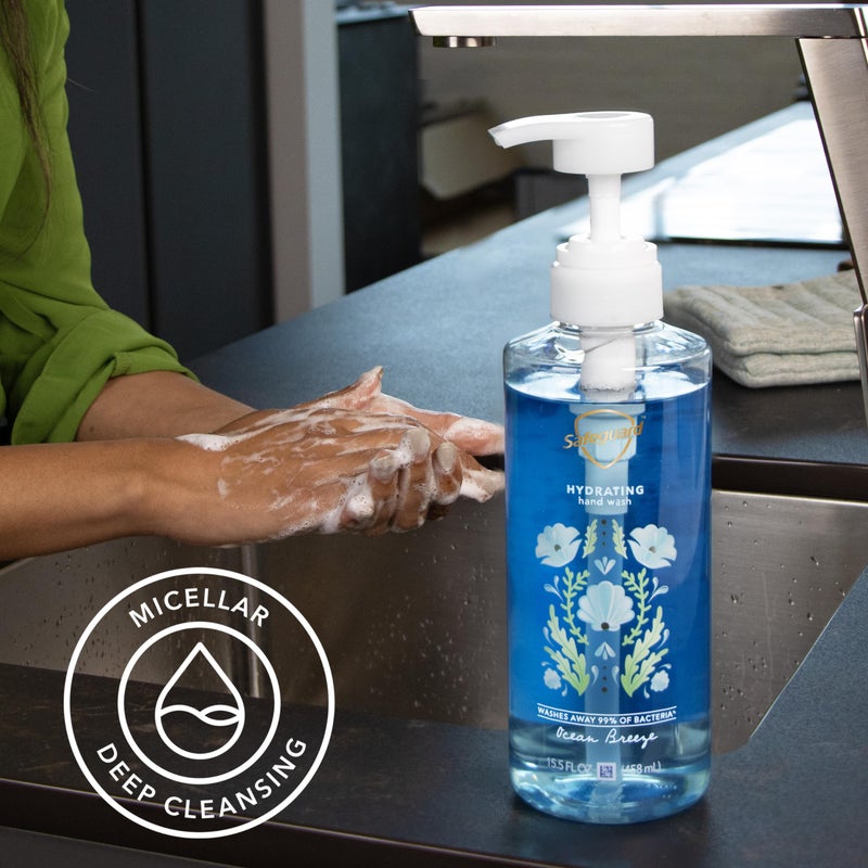 Safeguard Liquid Hand Soap, Micellar Deep Cleansing, Washes Away 99% Bacteria, Made with Natural Moisturizers, Enriched with Skin Conditioners, PH Balanced, Ocean Breeze Scent 15.5 oz (Pack of 4) - Image 5