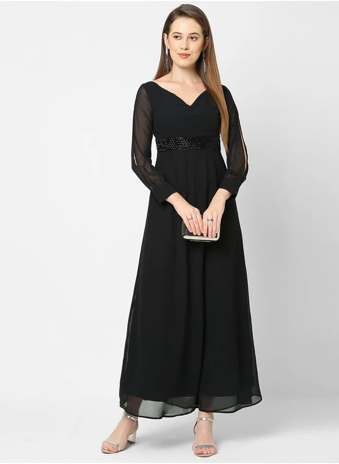 ميش Embellished Georgette Maxi Dress with Slit Sleeve