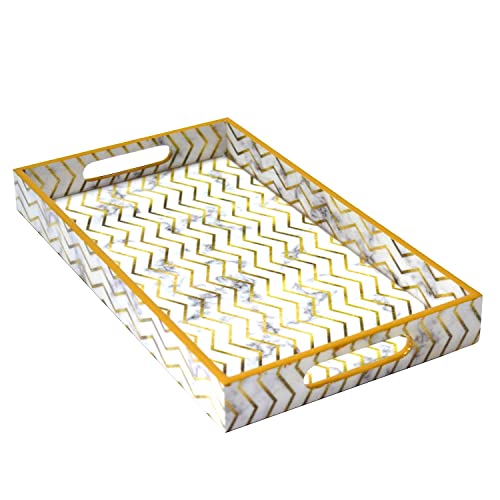 Tranquil Square Wooden Serving Tray Set of 3, White and Gold - Image 4