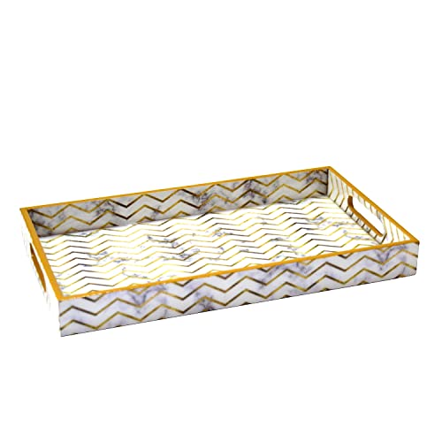 Tranquil Square Wooden Serving Tray Set of 3, White and Gold - Image 3