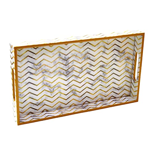 Tranquil Square Wooden Serving Tray Set of 3, White and Gold - Image 5