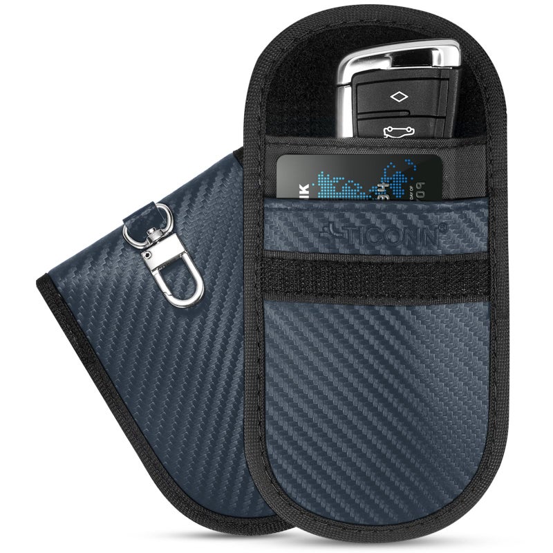 TICONN 2PK Faraday Bags for Car Keys Fob 325X475 Faraday Cage Protector Car RFID Signal Blocking AntiTheft Pouch AntiHacking Case Blocker Navy S - Image 3