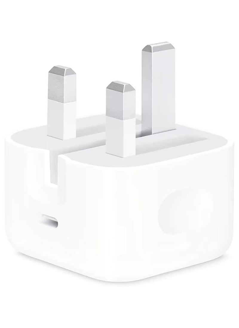 20W Type-C Fast Charging Adapter UK Plug, Compatible with iPhone & Android