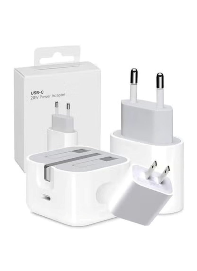 20W Type-C Fast Charging Adapter UK Plug, Compatible with iPhone & Android