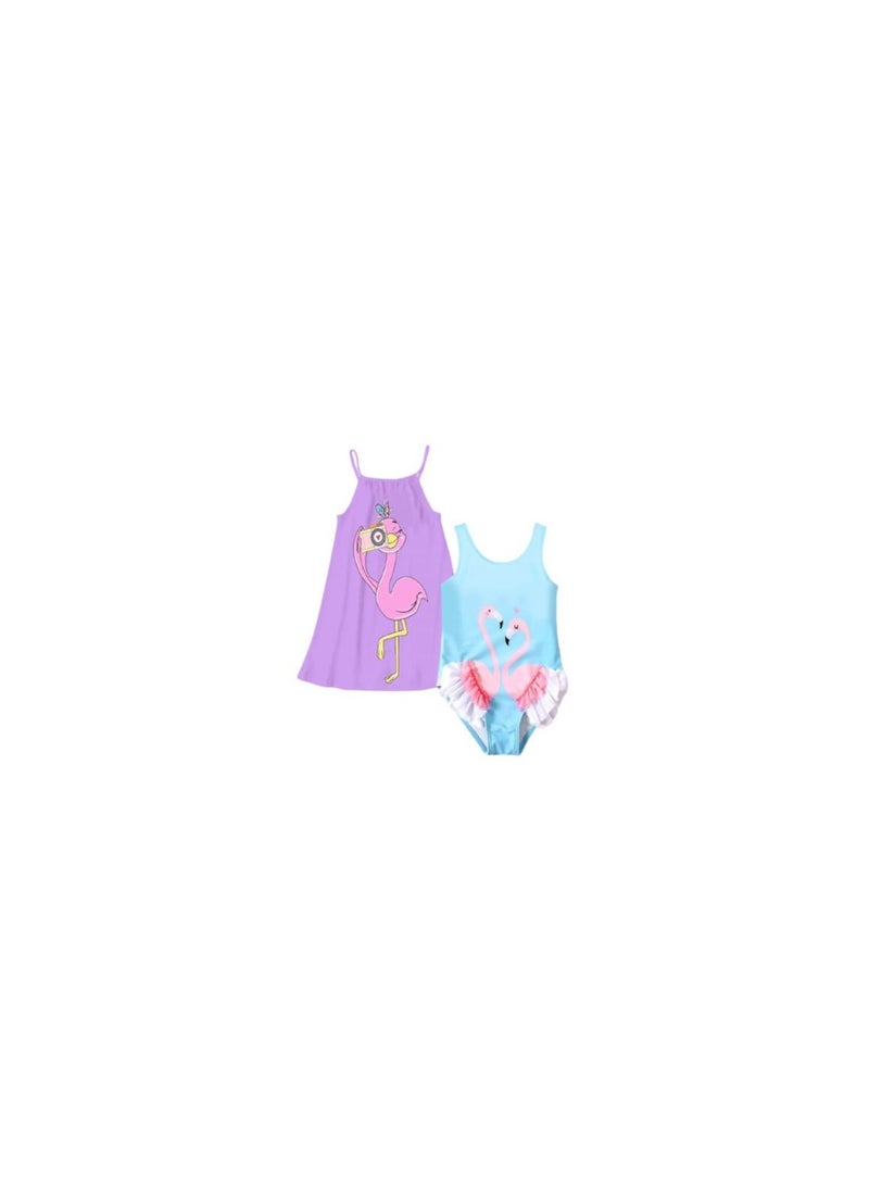 Generic - Girls' swimsuit with cash The swimsuit is Light blue in color and the Cash  is purple with a drawing on them - Image 1