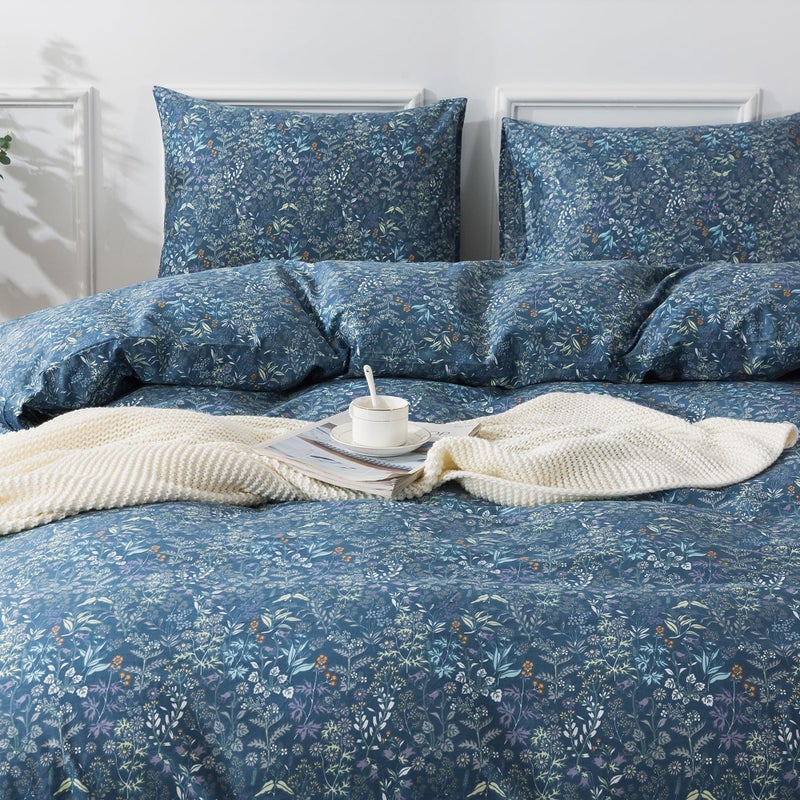 HoneiLife King Duvet Cover Set  100 Cotton Comforter Cover Floral Bedlinen Set with Zipper Closure  Corner Ties 3pcs1Duvet Cover2 Pillow CaseHerbs