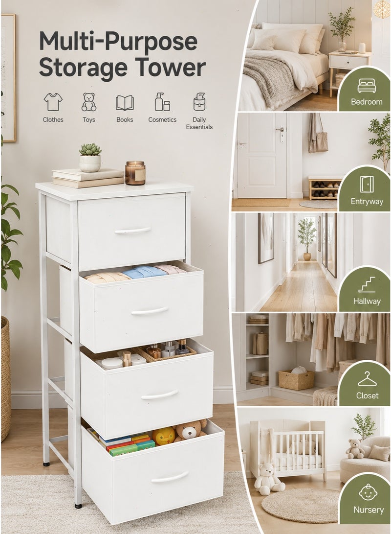 Fabric Storage Dresser with 4 Drawers, Sturdy Steel Frame & Wood Top Easy Pull Handle, Multi-Purpose Clothes Storage Tower for Bedroom Closet Entryway - Image 5