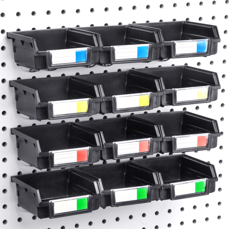 Right Arrange Pegboard Bins 12 Pack Black Hooks to Any Peg Board Organize Hardware Accessories Attachments Workbench Garage Storage Craft Room Tool Shed Hobby Supplies Small Parts