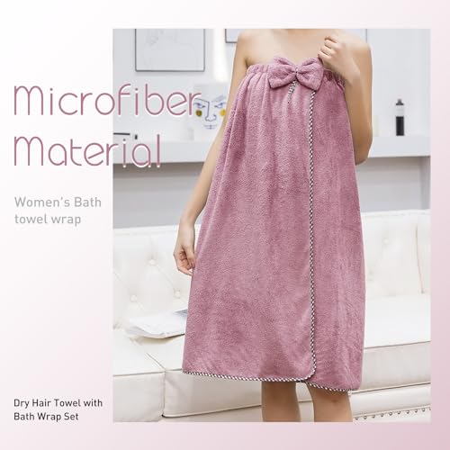 KOIKEY Women Microfiber Bath Towel Wrap - Adjustable Soft Body Wraps Dress with Hair Towel for Shower After Body and Head Cover, Super Absorbent to Quick Drying Hair and Body, Purple - Image 4