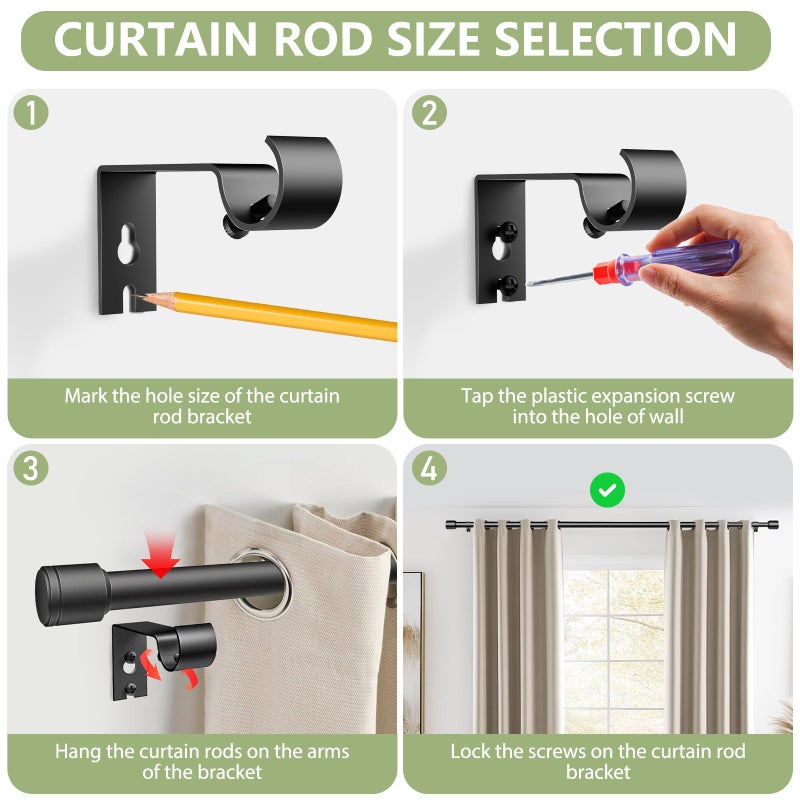 Edidonson 5/8â€ Diameter Curtain Rods 30-60 Inch, for 30-54 Inch Windows, Adjustable Splicing Black Curtain Rods for Windows with Brackets, Window Rod Long Small Curtains Rod - Image 4