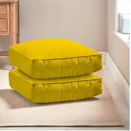 Square Cushion Pillow for Tub Car Office Chair Balcony Bedroom 40 x 40 cm Microfibre Solid Floor Cushion Pack of 2 Yellow  - Image 1