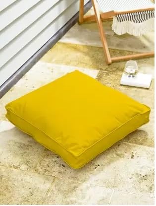 Square Cushion Pillow for Tub Car Office Chair Balcony Bedroom 40 x 40 cm Microfibre Solid Floor Cushion Pack of 2 Yellow  - Image 3