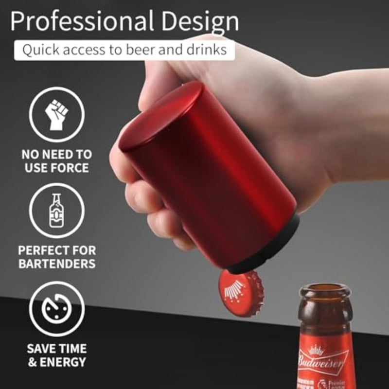 Automatic Bottle Opener Magnetic Stainless Steel Push Down Opener Destapadores de Cerveza, Down-Pop Off Beer Bottle Opener with Magnetic Cap Catcher, Home Bars Kitchen Cool Bartender Tools - Image 4