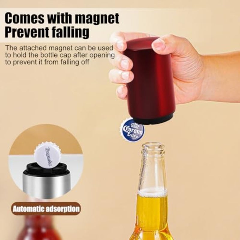 Automatic Bottle Opener Magnetic Stainless Steel Push Down Opener Destapadores de Cerveza, Down-Pop Off Beer Bottle Opener with Magnetic Cap Catcher, Home Bars Kitchen Cool Bartender Tools - Image 3