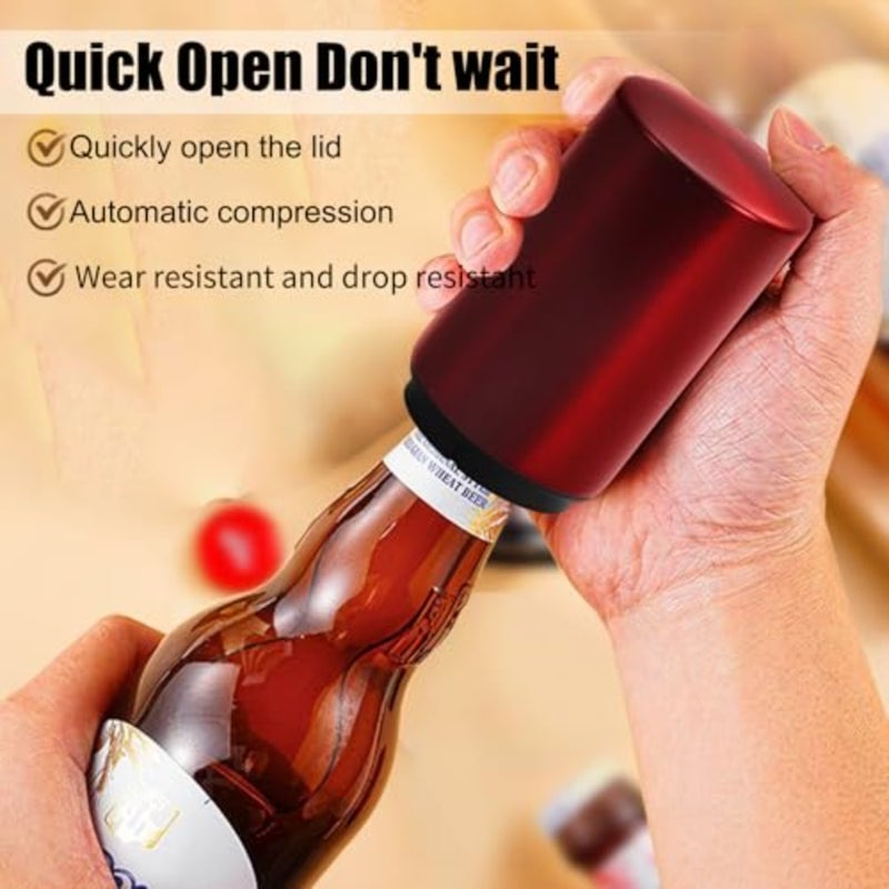 Automatic Bottle Opener Magnetic Stainless Steel Push Down Opener Destapadores de Cerveza, Down-Pop Off Beer Bottle Opener with Magnetic Cap Catcher, Home Bars Kitchen Cool Bartender Tools - Image 2