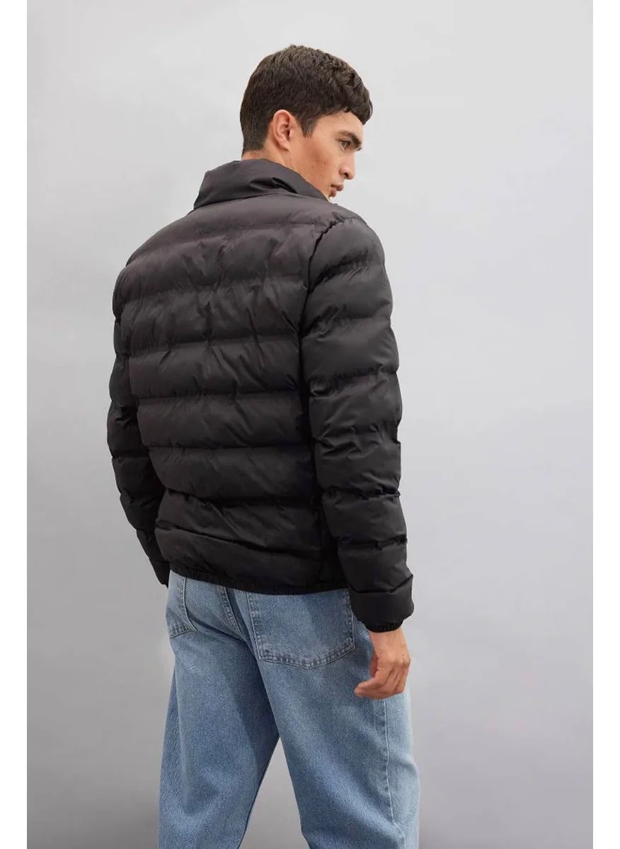ديفاكتو Regular Fit Stand Collar Zippered Double Pocket Black Men's Coat C4856AX/BK27