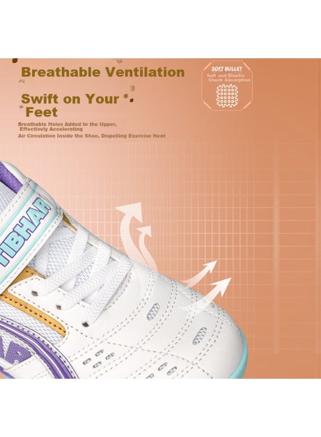 Tibhar Kids Table Tennis Shoes Non-slip Durable Training Breathable Rubber Sole Sports Shoes 01920 White Purple Size 30 - Image 2