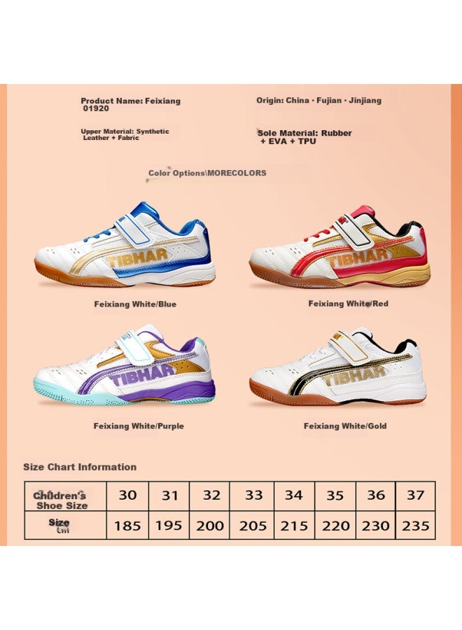 Tibhar Kids Table Tennis Shoes Non-slip Durable Training Breathable Rubber Sole Sports Shoes 01920 White Purple Size 30 - Image 3