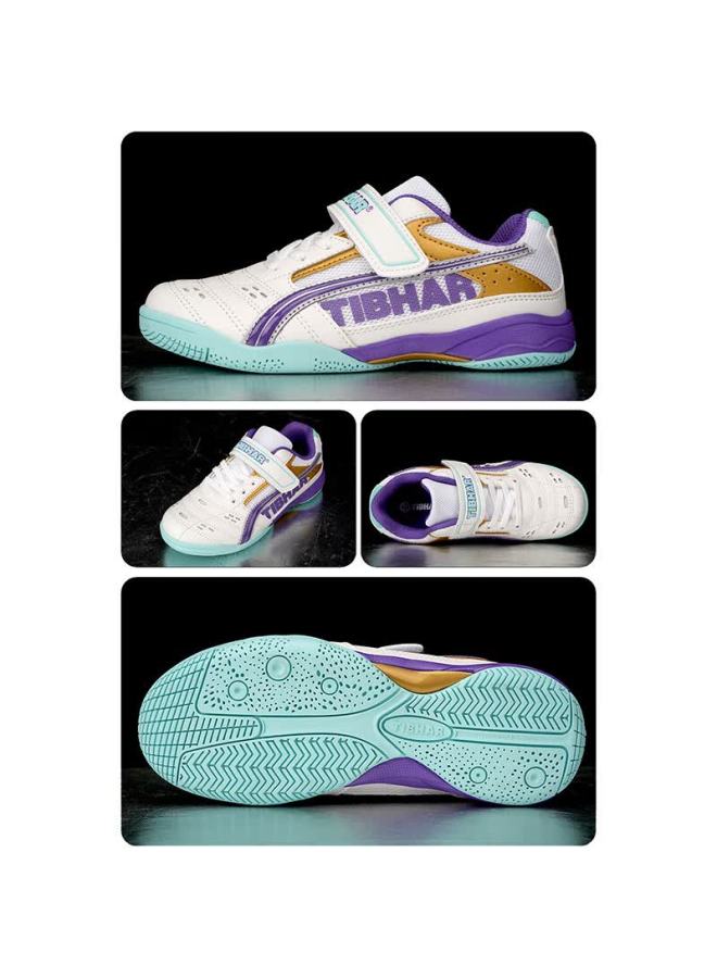 Tibhar Kids Table Tennis Shoes Non-slip Durable Training Breathable Rubber Sole Sports Shoes 01920 White Purple Size 30 - Image 4