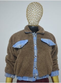 Puritopia Cafe Bottuned Fur Jacket, Blue Sky  Spaces, White And Black Stripes  - Image 2