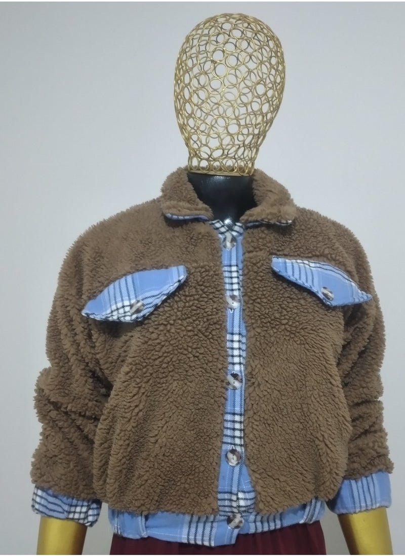 Puritopia - Cafe Bottuned Fur Jacket, Blue Sky  Spaces, White And Black Stripes - Image 1
