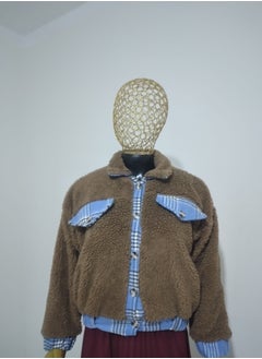 Puritopia Cafe Bottuned Fur Jacket, Blue Sky  Spaces, White And Black Stripes  - Image 1
