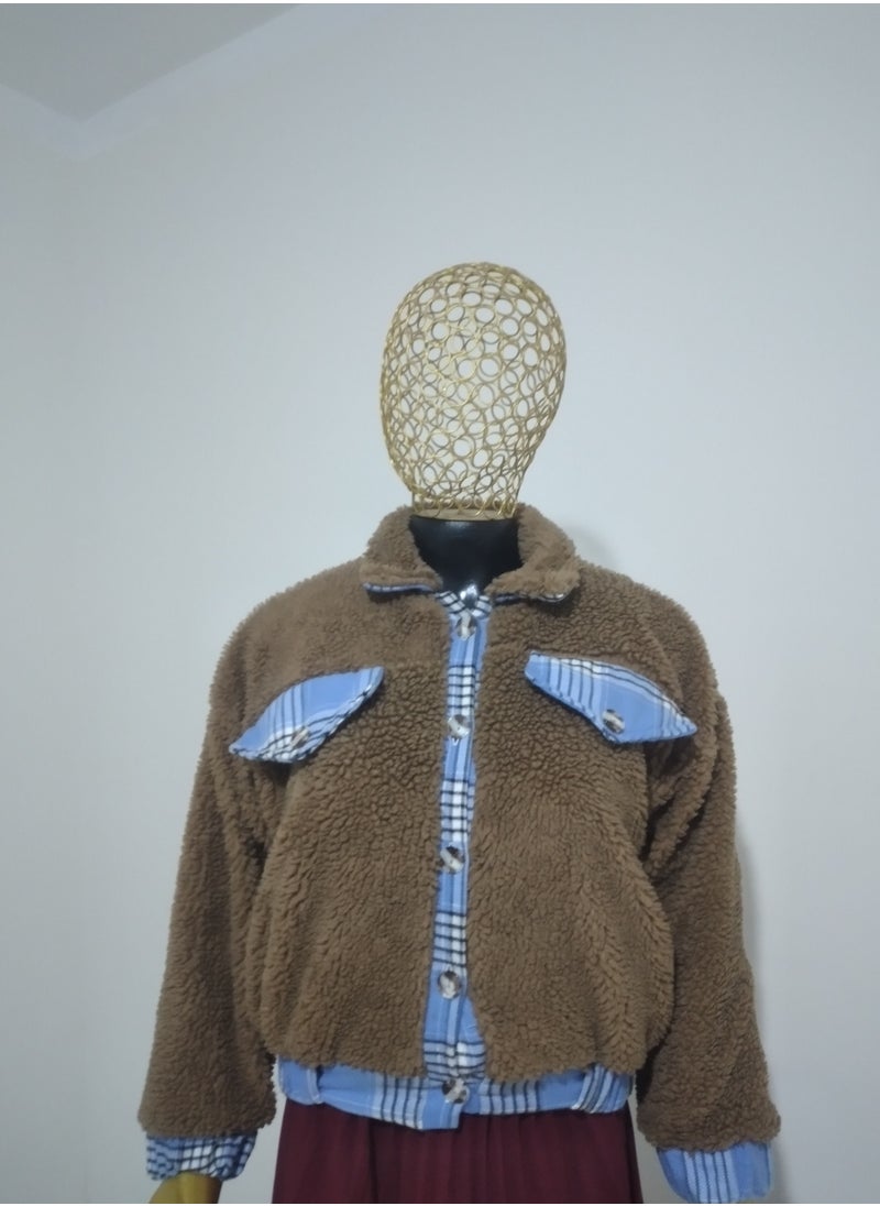 Puritopia - Cafe Bottuned Fur Jacket, Blue Sky  Spaces, White And Black Stripes - Image 1
